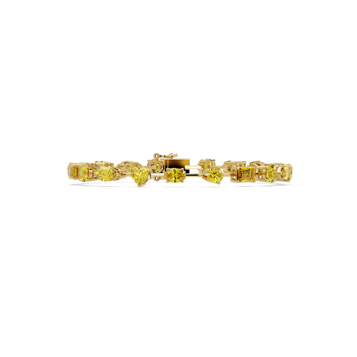 Mixed-shape yellow colorstone tennis bracelet in yellow gold