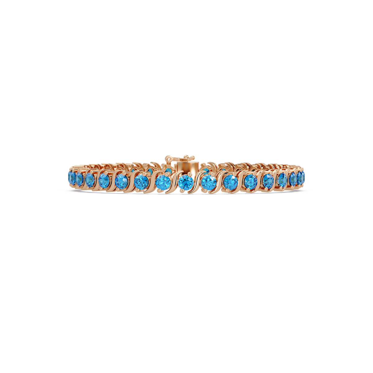 Round aquamarine colorstone tennis bracelet in rose gold