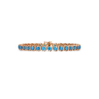 Round aquamarine colorstone tennis bracelet in rose gold