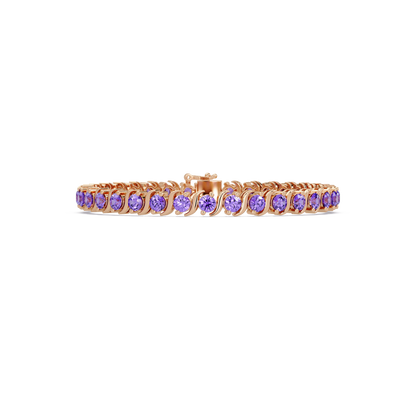 Round purple colorstone tennis bracelet in rose gold