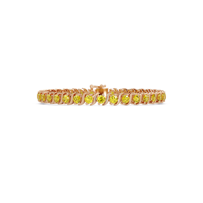 Round yellow colorstone tennis bracelet in rose gold