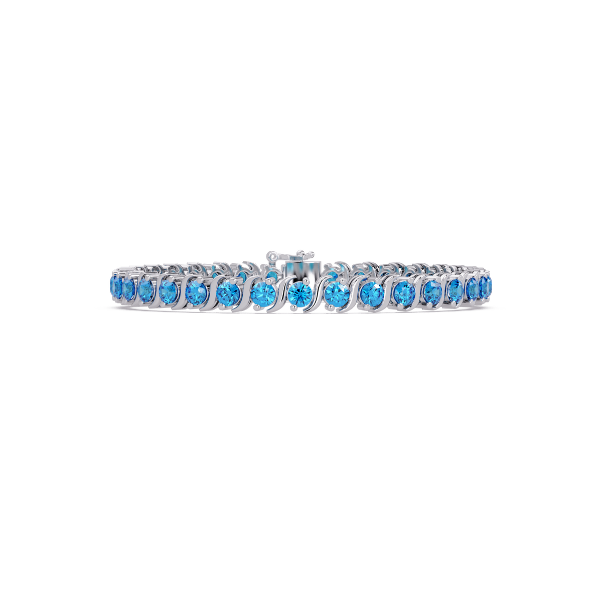 Round aquamarine colorstone tennis bracelet in white gold