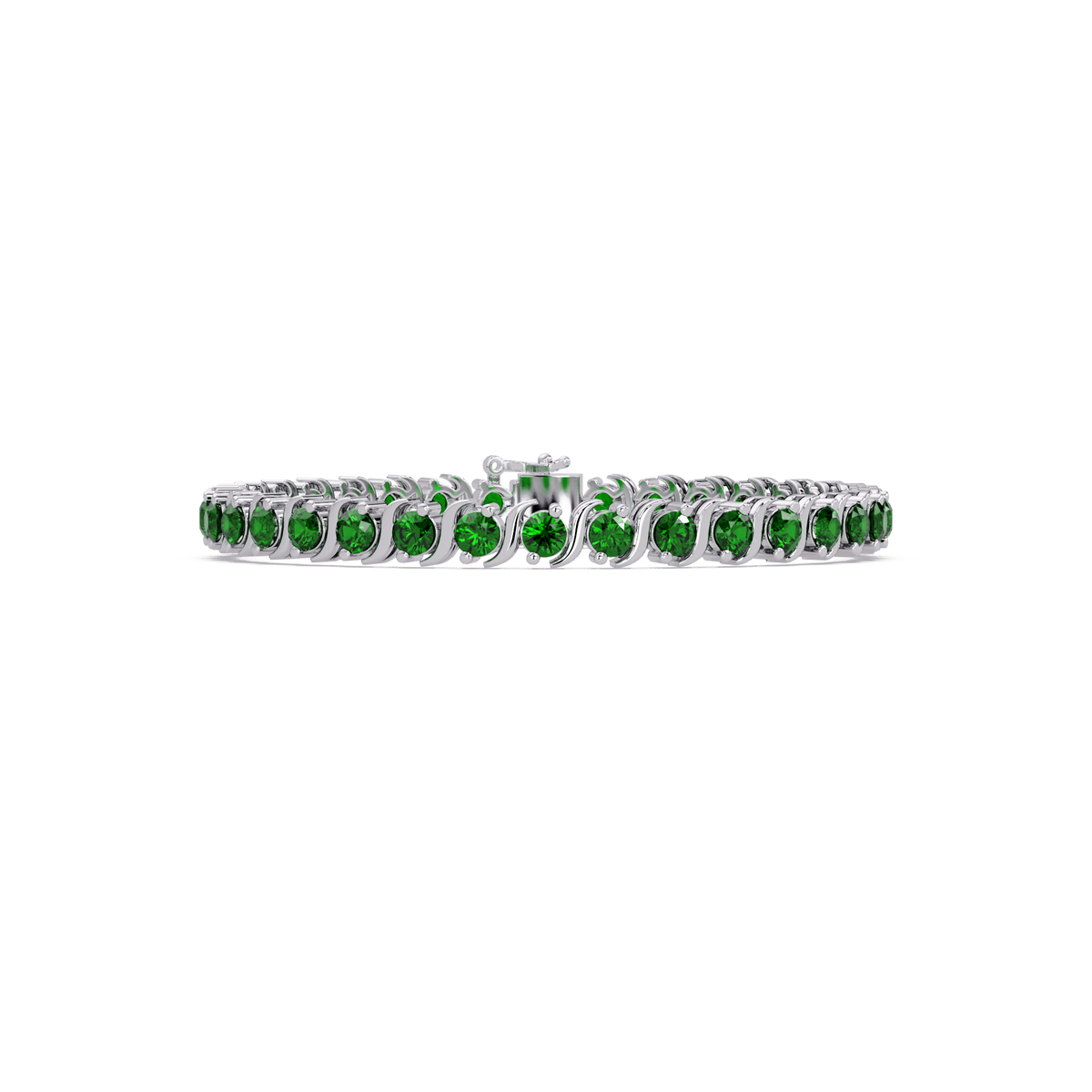 Round green colorstone tennis bracelet in white gold