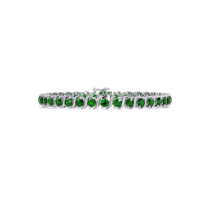Round green colorstone tennis bracelet in white gold