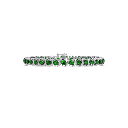 Round green colorstone tennis bracelet in white gold