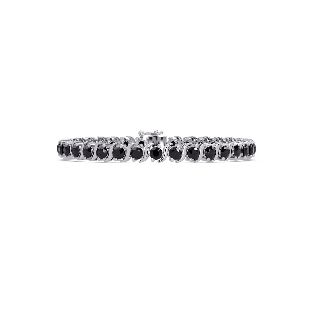 Round onyx colorstone tennis bracelet in white gold