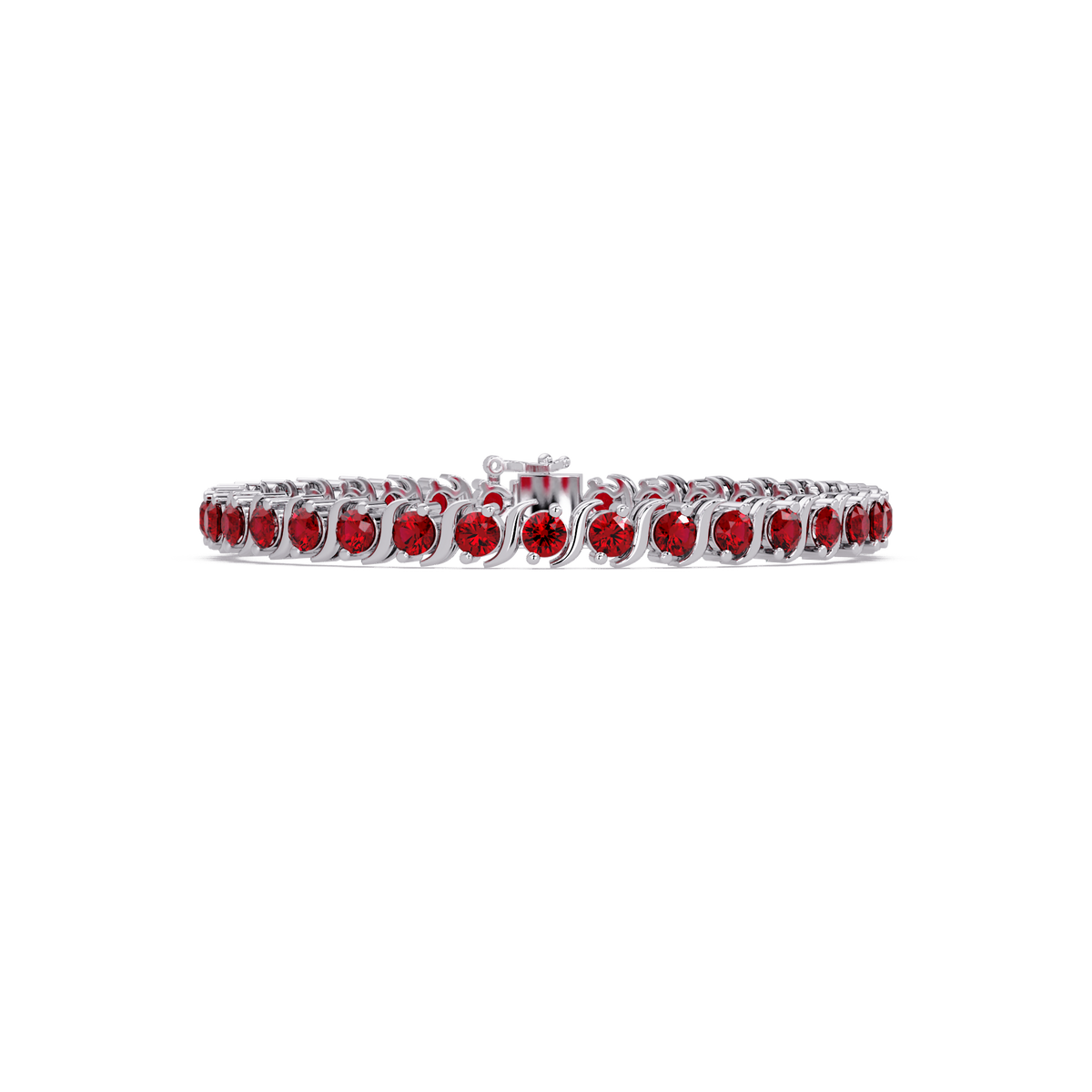 Round red colorstone tennis bracelet in white gold