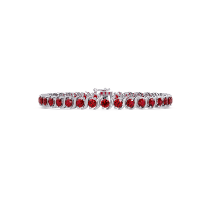 Round red colorstone tennis bracelet in white gold