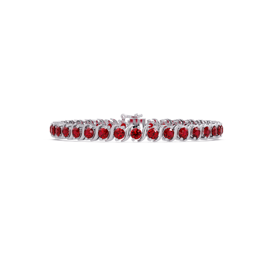 Round red colorstone tennis bracelet in white gold