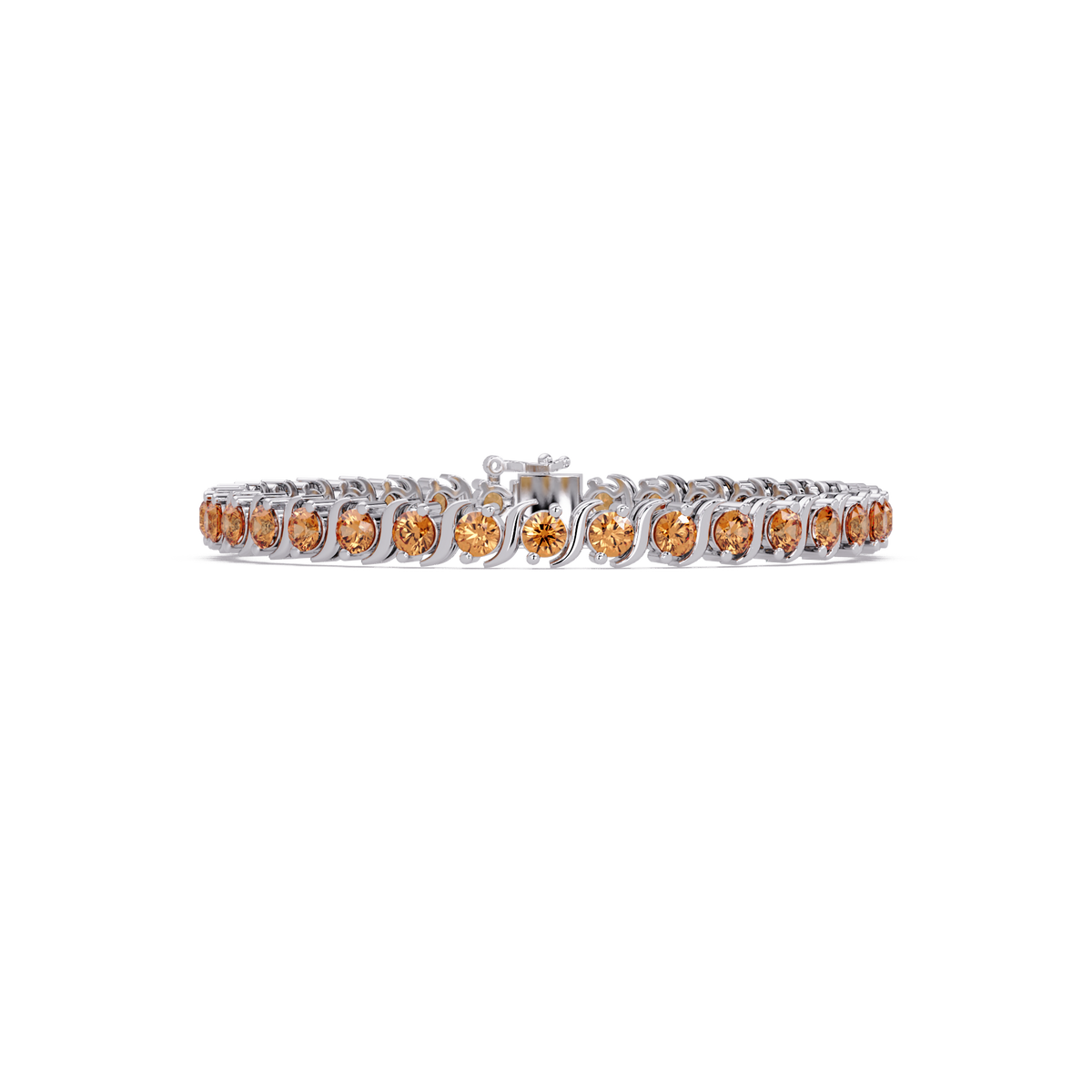 Round topaz colorstone tennis bracelet in white gold