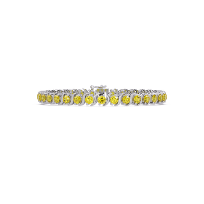 Round yellow colorstone tennis bracelet in white gold