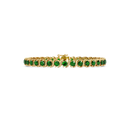 Round green colorstone tennis bracelet in yellow gold