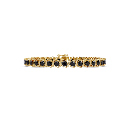 Round onyx colorstone tennis bracelet in yellow gold