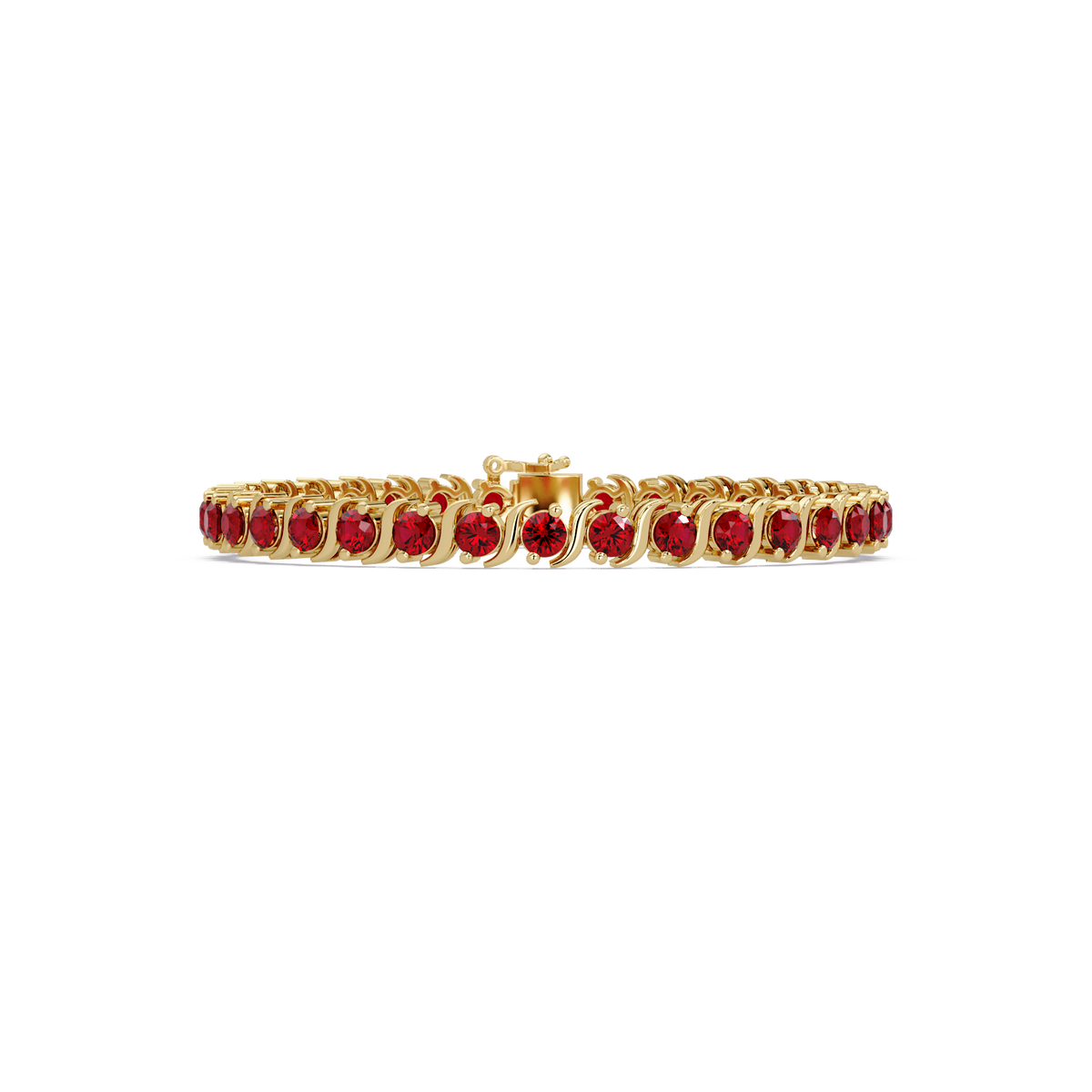 Round red colorstone tennis bracelet in yellow gold