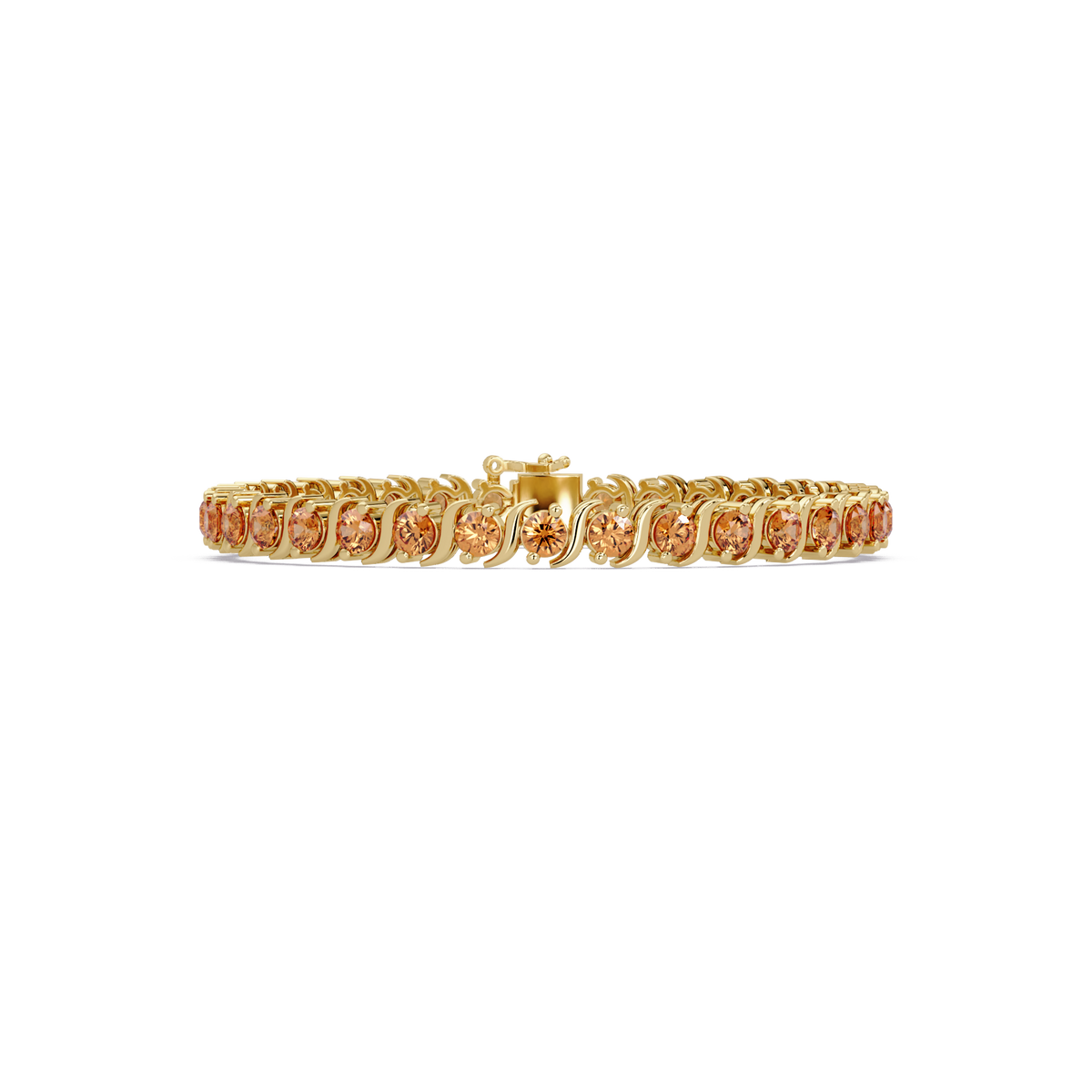 Round topaz colorstone tennis bracelet in yellow gold