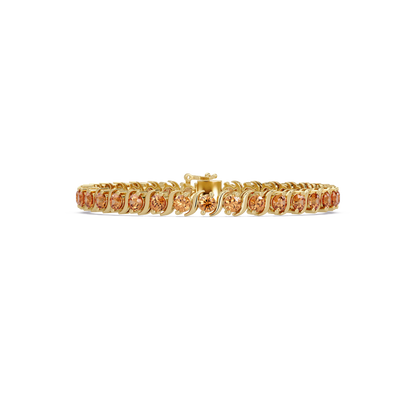 Round topaz colorstone tennis bracelet in yellow gold