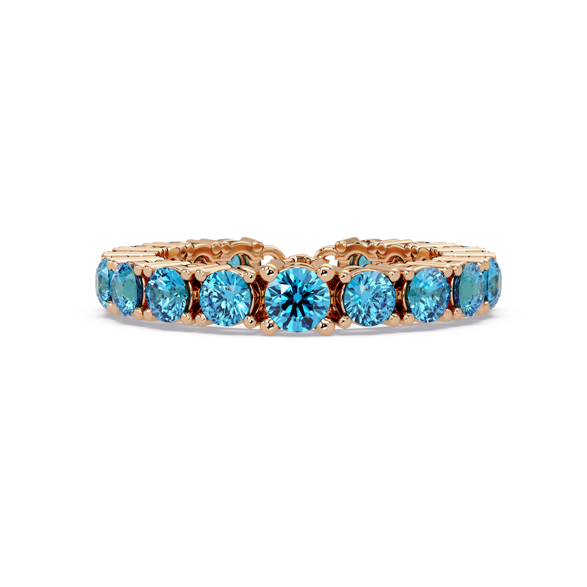 Round aquamarine blue colorstone bangle in rose gold
