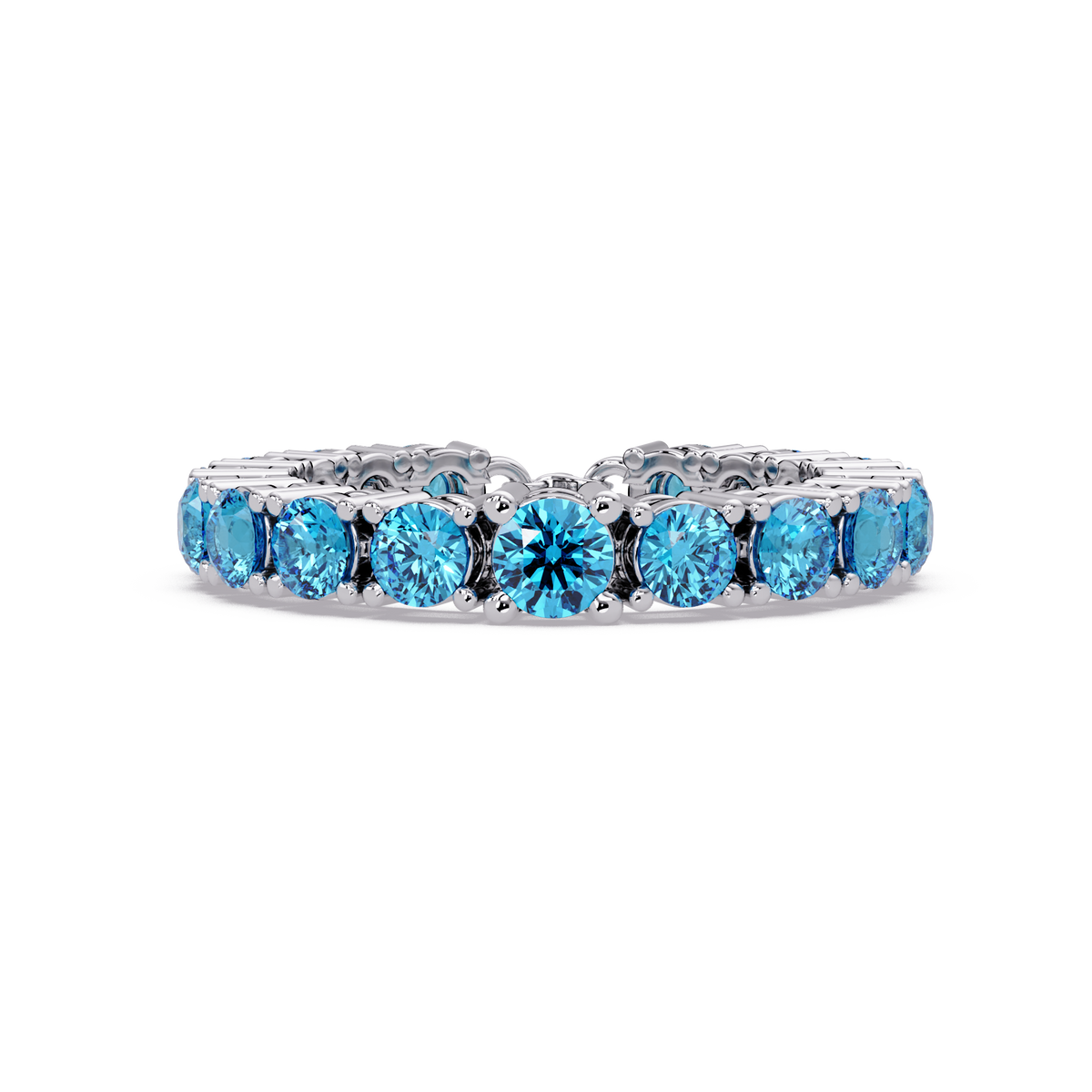 Round aquamarine blue colorstone bangle in white gold