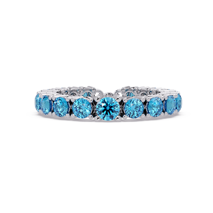 Round aquamarine blue colorstone bangle in white gold