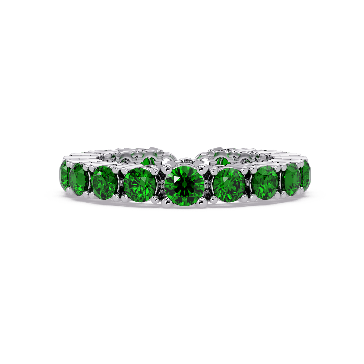 Round emerald green colorstone bangle in white gold