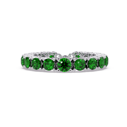 Round emerald green colorstone bangle in white gold