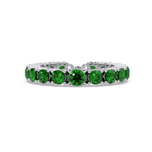 Round emerald green colorstone bangle in white gold