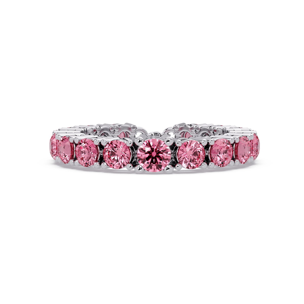 Round tourmaline pink colorstone bangle in white gold