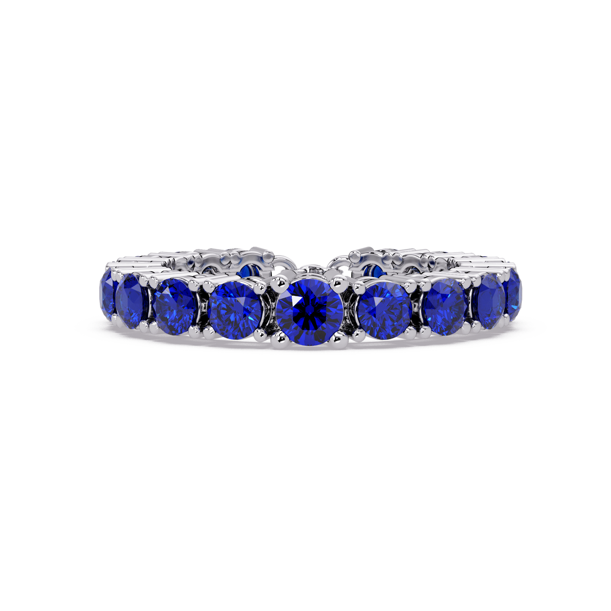 Round sapphire blue colorstone bangle in white gold