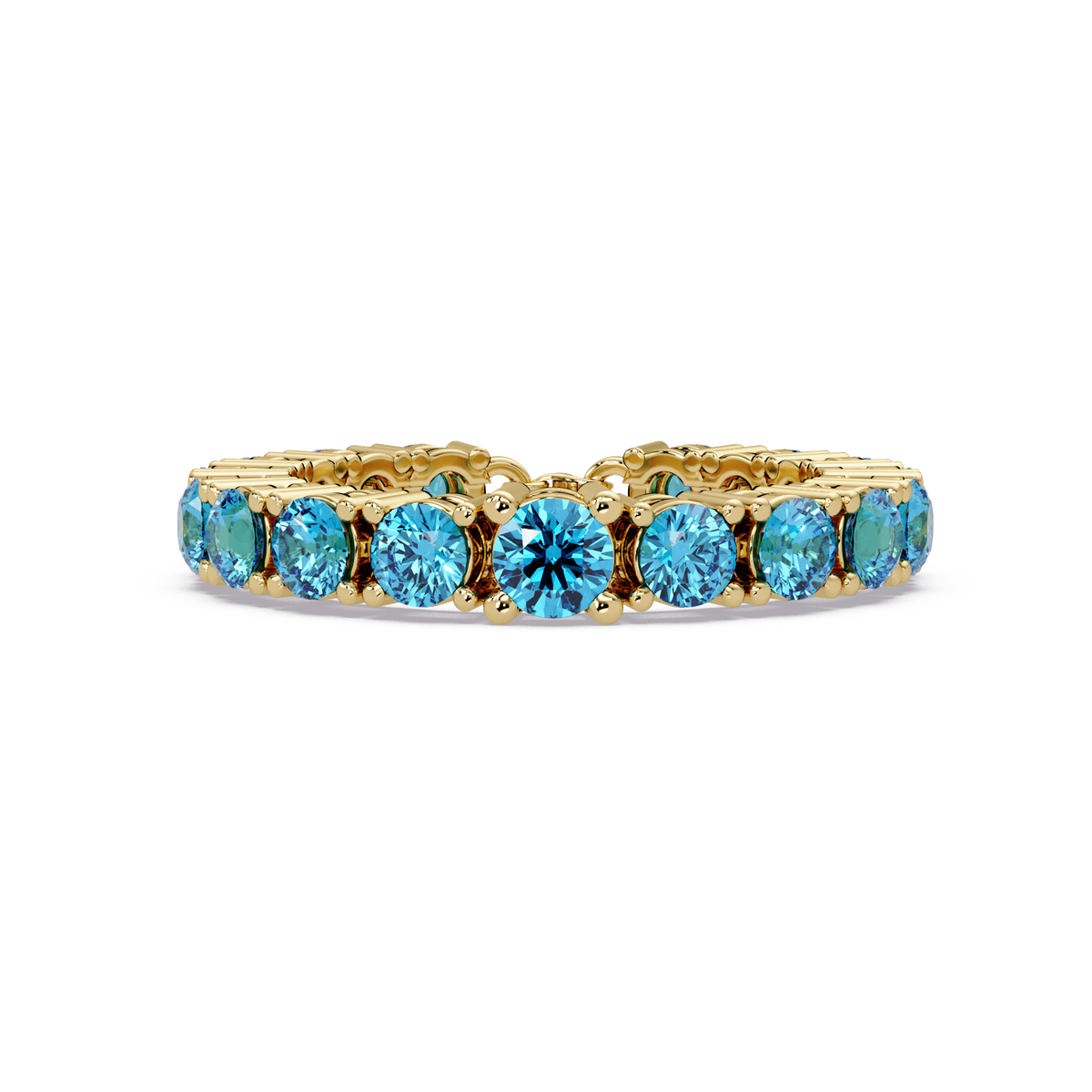 Round aquamarine blue colorstone bangle in yellow gold