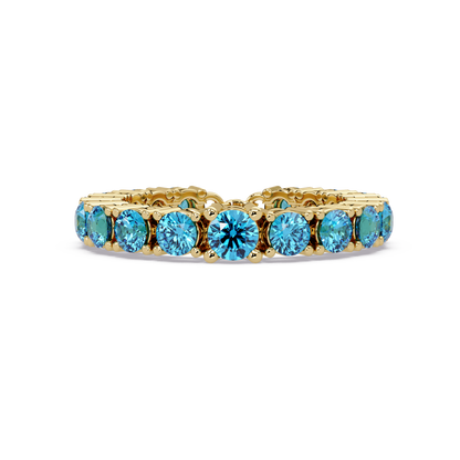 Round aquamarine blue colorstone bangle in yellow gold