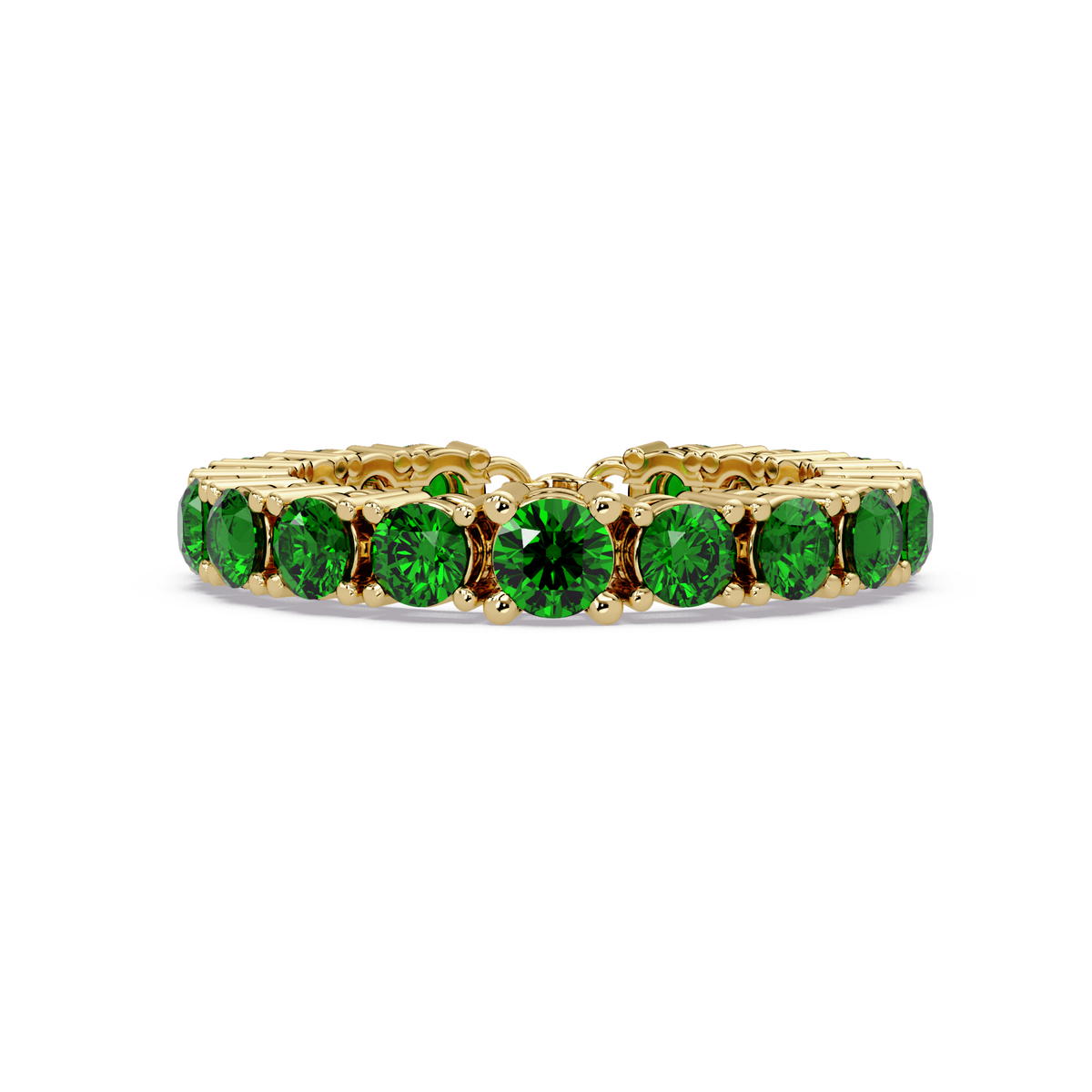 Round emerald green colorstone bangle in yellow gold