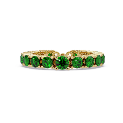 Round emerald green colorstone bangle in yellow gold