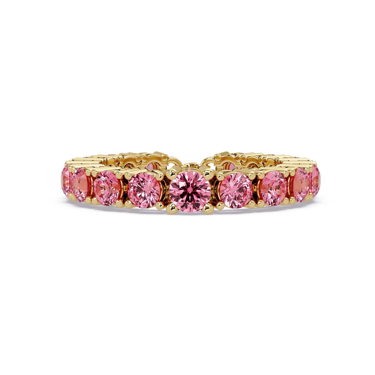 Round tourmaline pink colorstone bangle in yellow gold