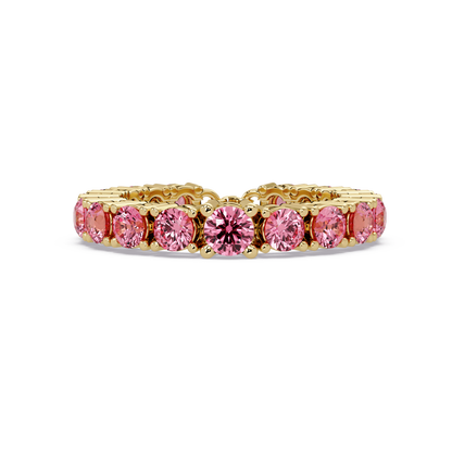 Round tourmaline pink colorstone bangle in yellow gold