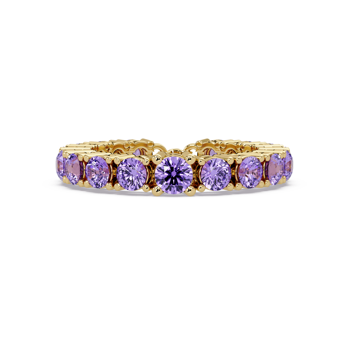 Round amethyst purple colorstone bangle in yellow gold