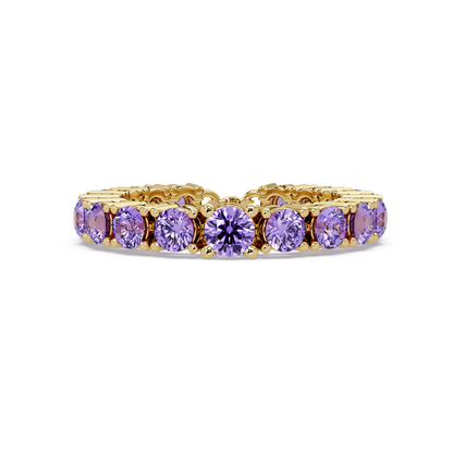 Round amethyst purple colorstone bangle in yellow gold