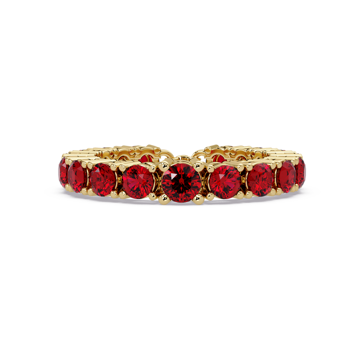 Round ruby red colorstone bangle in yellow gold