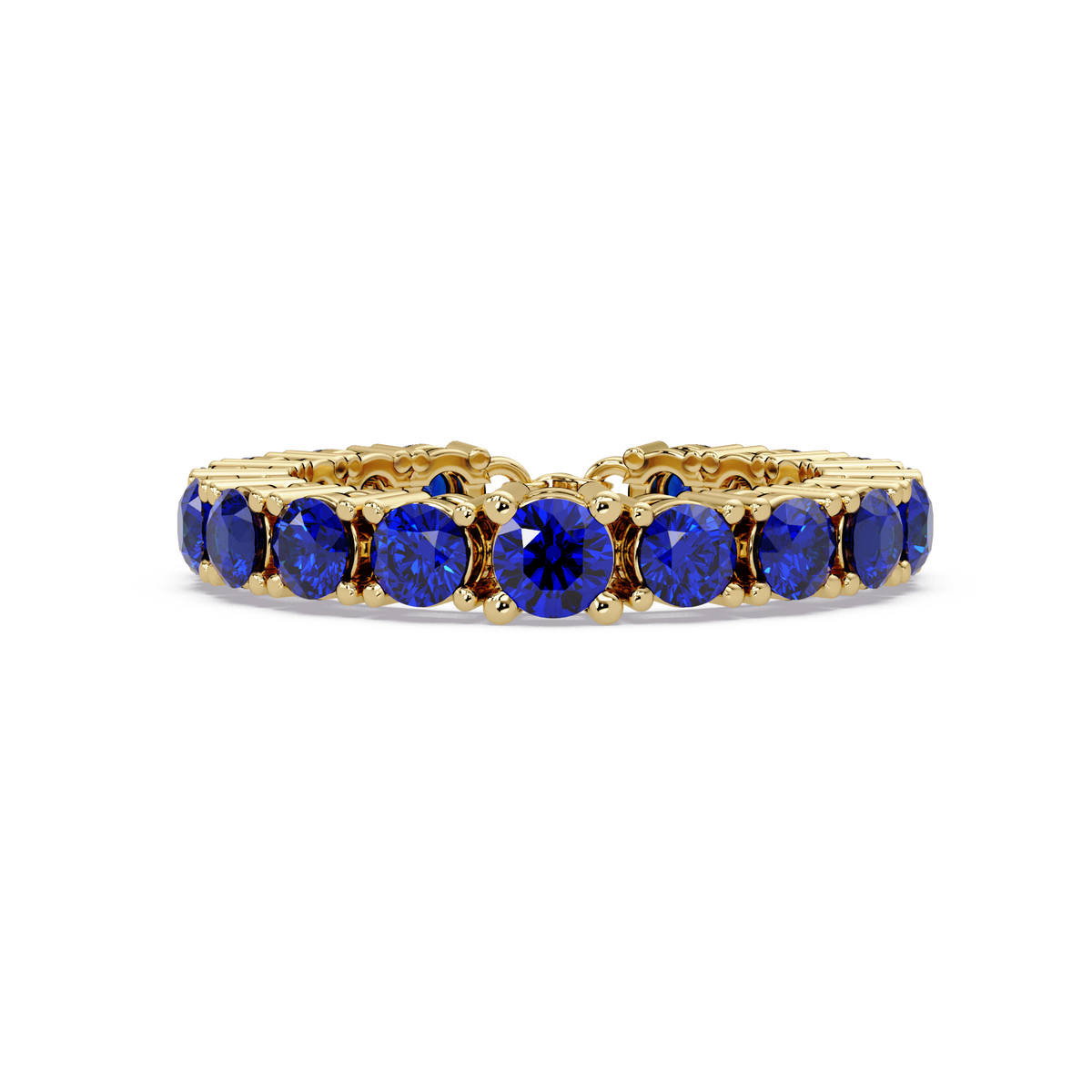 Round sapphire blue colorstone bangle in yellow gold
