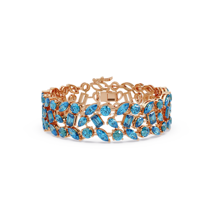 Mixed-shape aquamarine blue colorstone tennis bracelet in rose gold