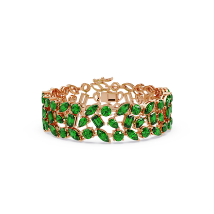 Mixed-shape emerald green colorstone tennis bracelet in rose gold