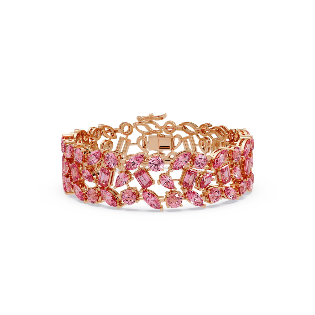 Mixed-shape tourmaline pink colorstone tennis bracelet in rose gold