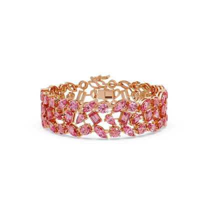Mixed-shape tourmaline pink colorstone tennis bracelet in rose gold