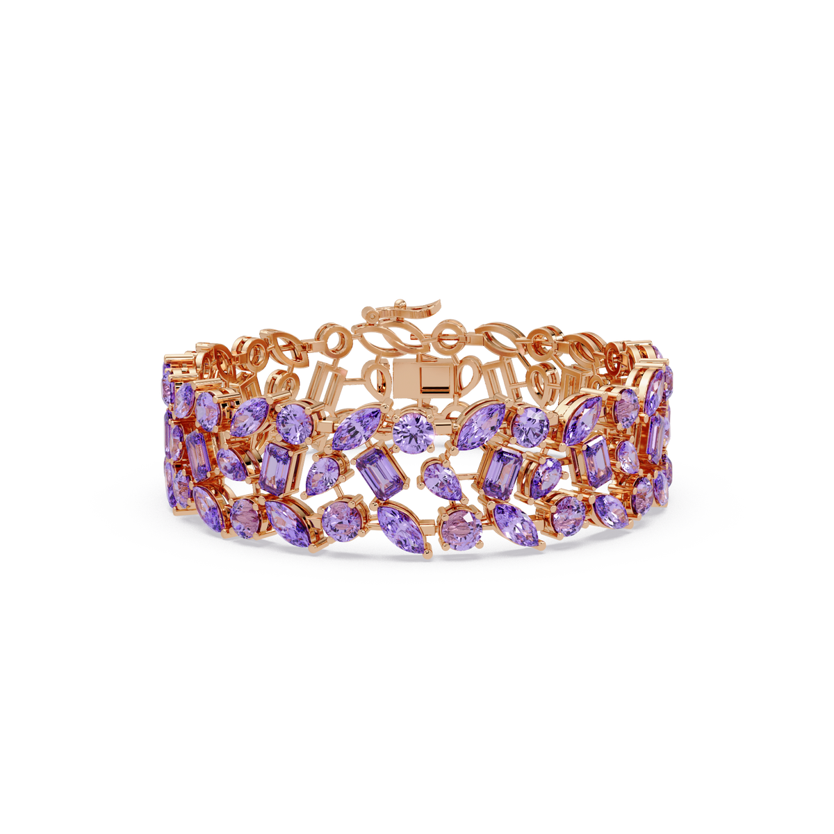 Mixed-shape amethyst purple colorstone tennis bracelet in rose gold