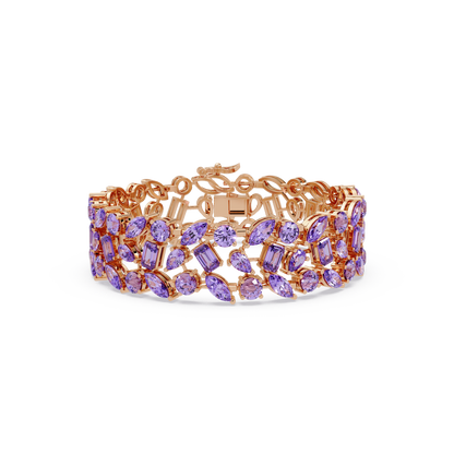 Mixed-shape amethyst purple colorstone tennis bracelet in rose gold