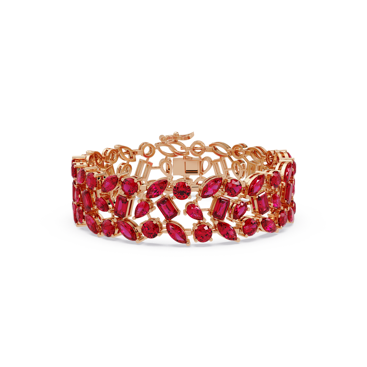 Mixed-shape ruby red colorstone tennis bracelet in rose gold