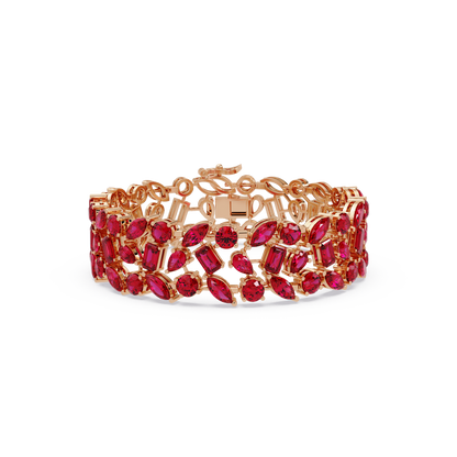 Mixed-shape ruby red colorstone tennis bracelet in rose gold