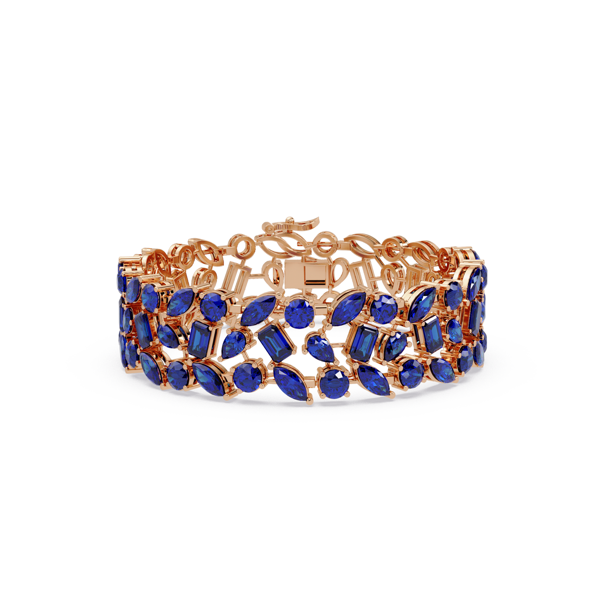 Mixed-shape sapphire blue colorstone tennis bracelet in rose gold