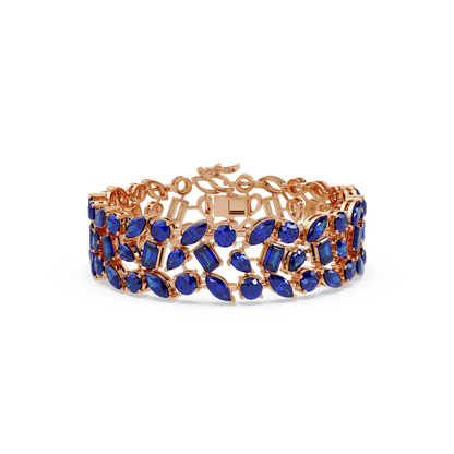 Mixed-shape sapphire blue colorstone tennis bracelet in rose gold
