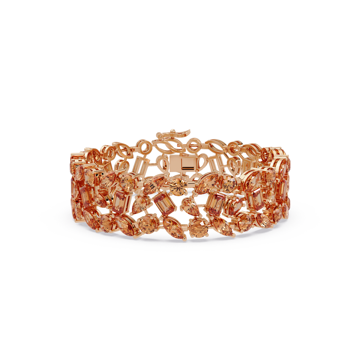 Mixed-shape champagne topaz colorstone tennis bracelet in rose gold