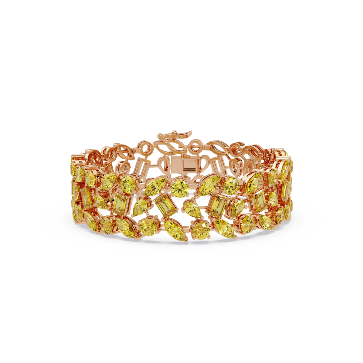 Mixed-shape citrine yellow colorstone tennis bracelet in rose gold